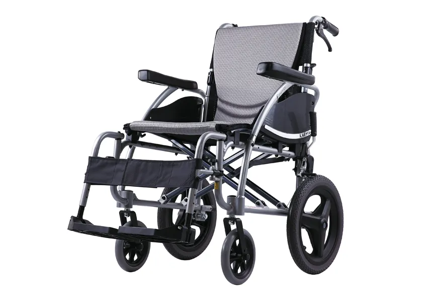 Ergo 125 Transit Wheelchair front-angle view, pearl silver frame