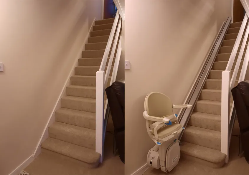 Before and after photos of Stair Lift Installation